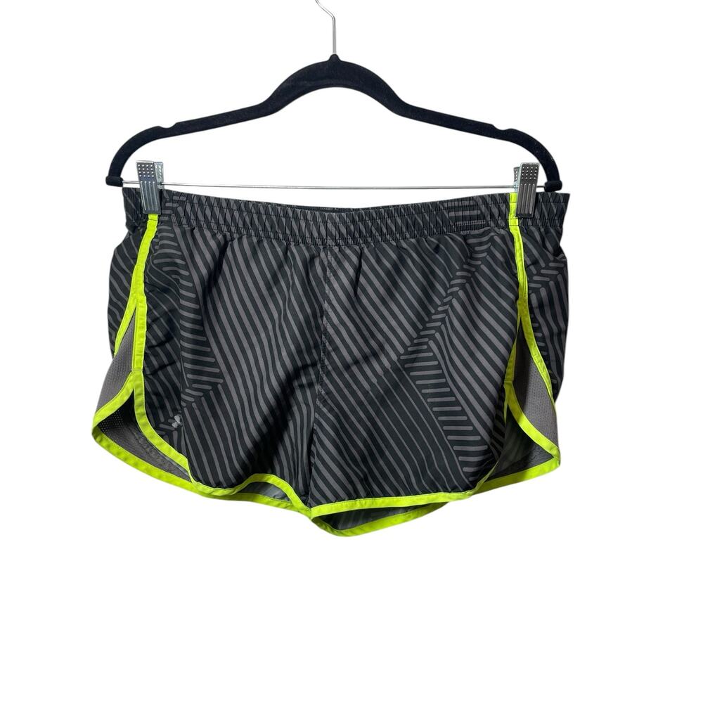 Under Armour Running Shorts Womens Size Medium Lined Black Stripe Gray Neon